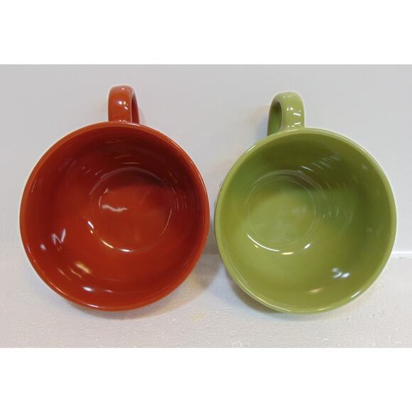 Soup Bowls With Handles KIC Stoneware Chili Green Brown 5" Embossed Letters VTG - Picture 7 of 11